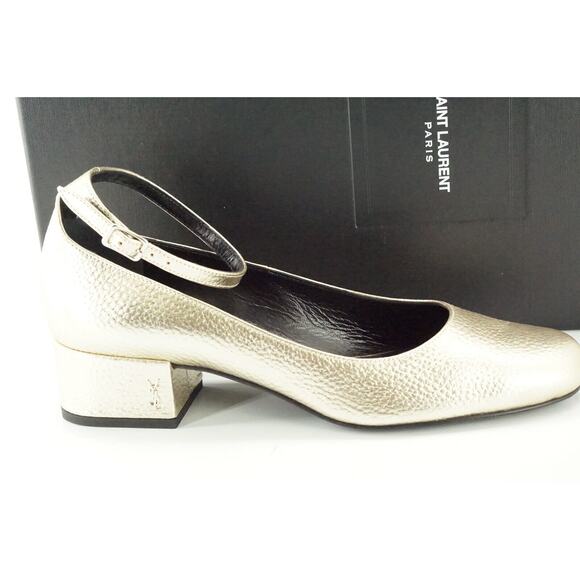 Saint Laurent Gold Leather Ankle Strap Pump NIB - Picture 7 of 10